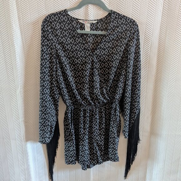 H&M X Coachella Black & White Fringe Romper Size 8 Festival Boho Western - Picture 9 of 13